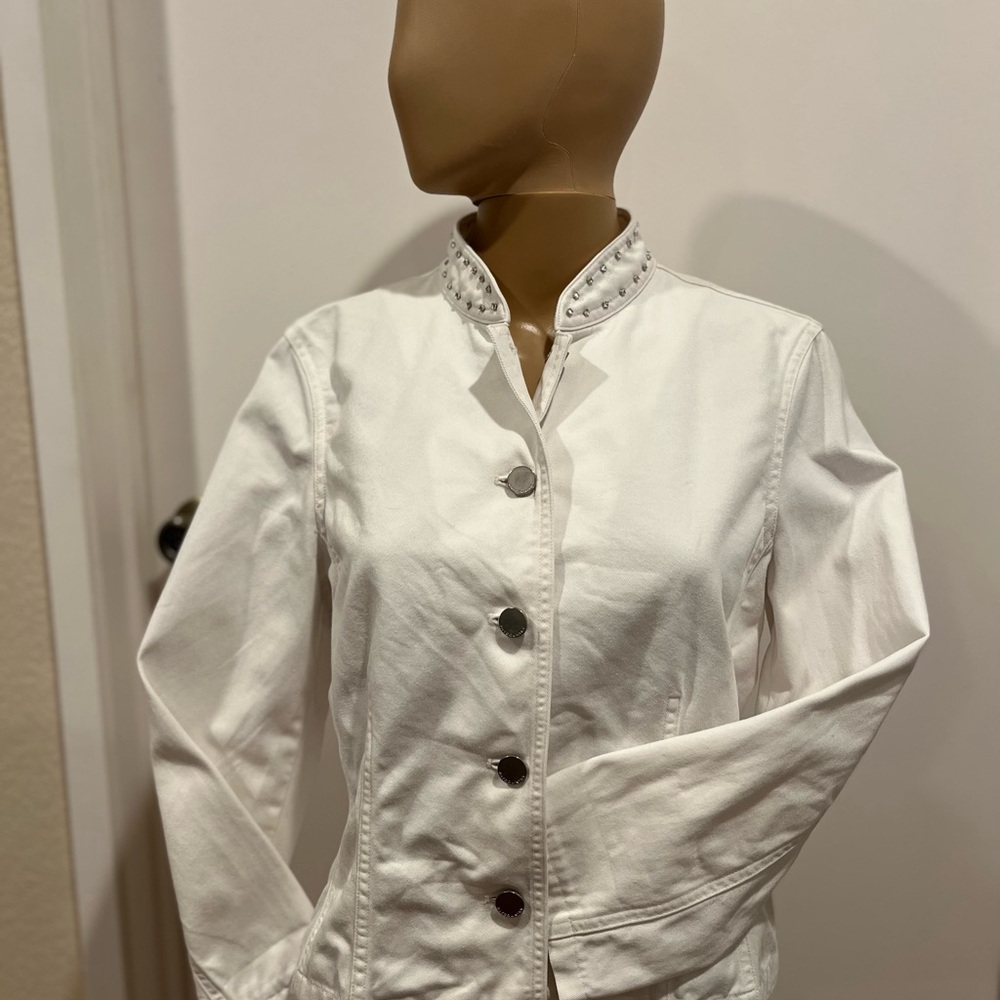 Jones New York White Stud-Trim Cotton Jean Jacket